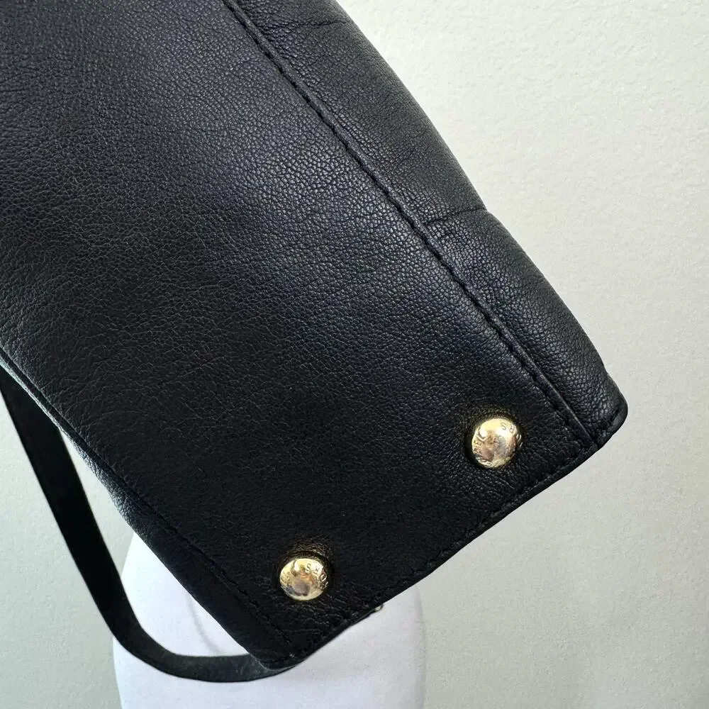 Michael Kors Womens Hamilton Satchel Handbag Leather Goldtone Lock Classic Black